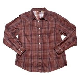 Vintage Wrangler Pearl Snap womens Plaid Red Long Sleeve Button Up Shirt XXL 2XL